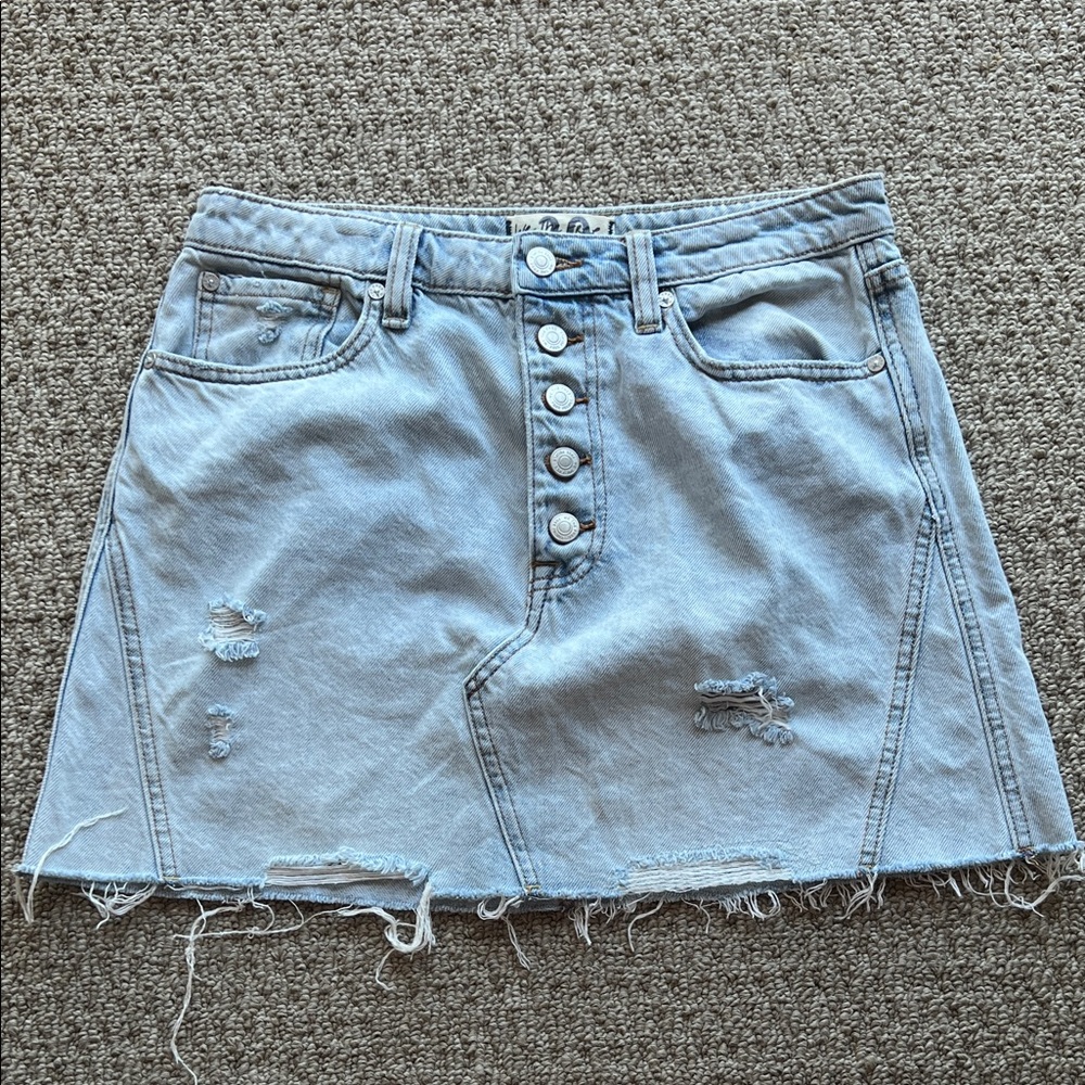 Free People/We The Free Light Blue Distressed Mini Skirt